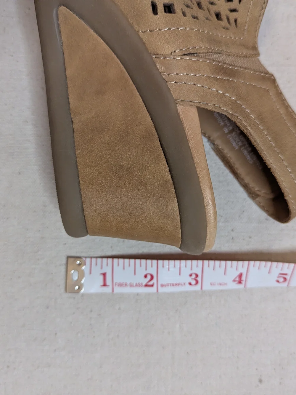 Earth Taupe Laser-Cut Peep-Toe Wedges